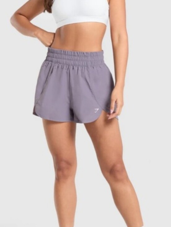 Gymshark Pants - Gymshark Retro Waistband Shorts Athletic Running Shorts - Gray purple Small